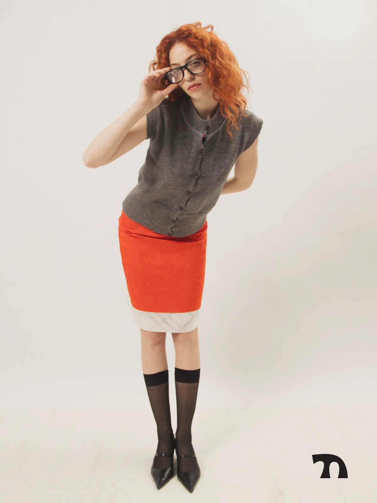 Jacquard flower midi skirt