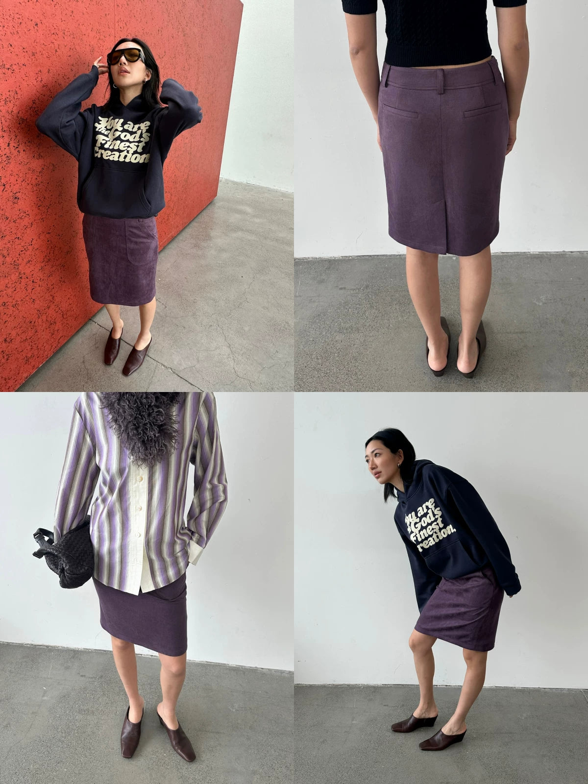 Suede pocket midi skirt
