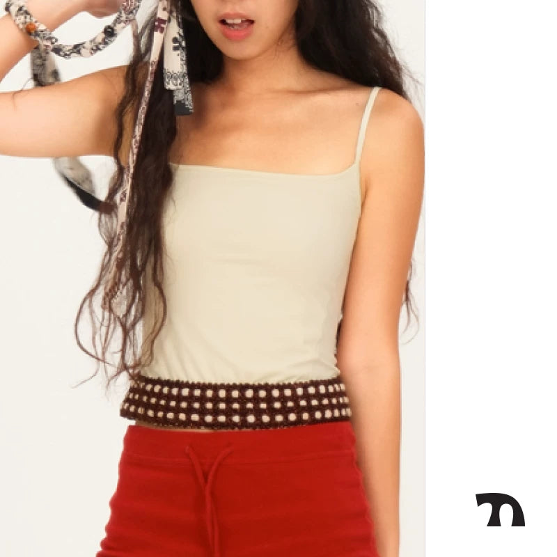 Woven check belt cami