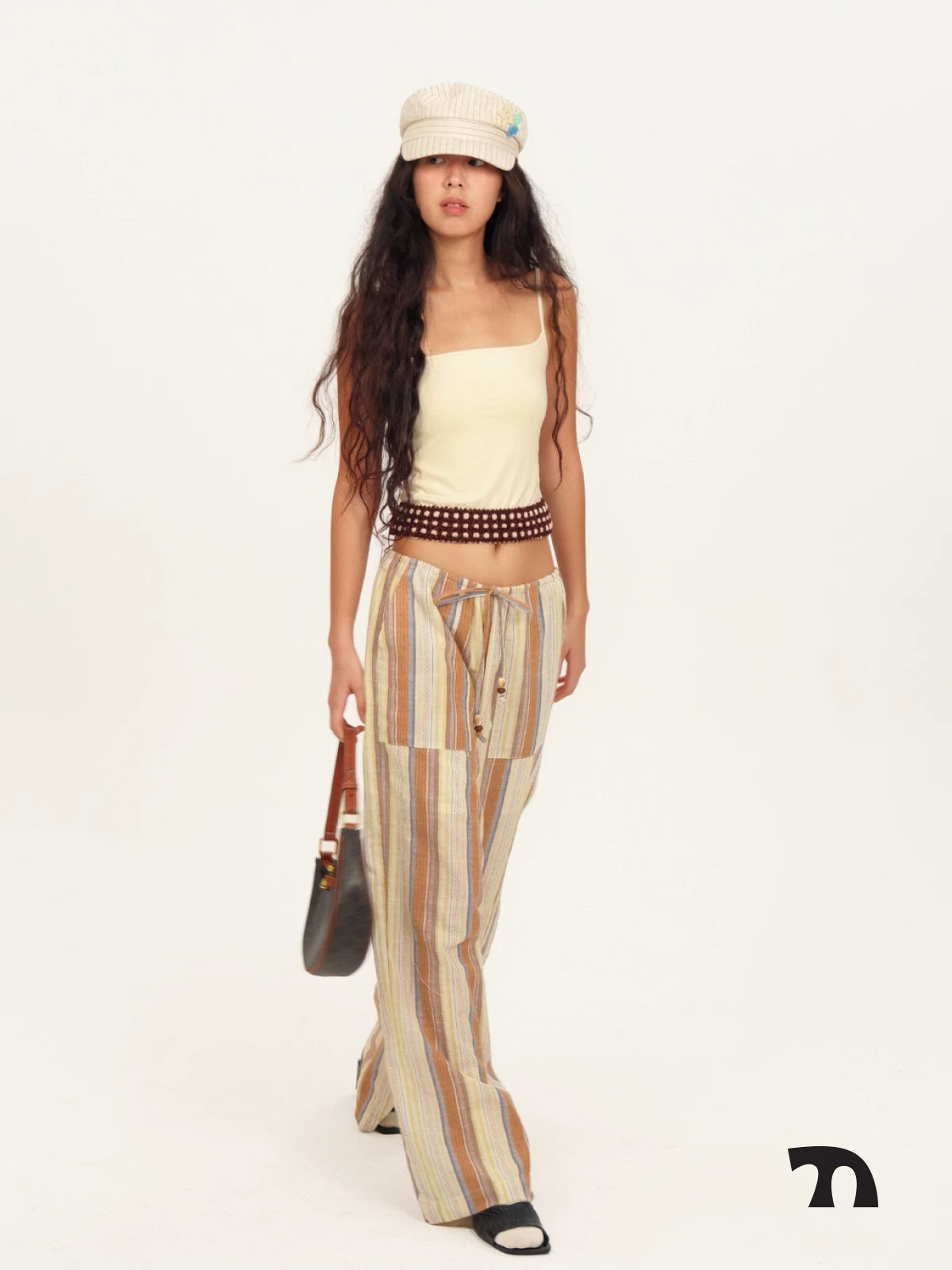 Woven check belt cami