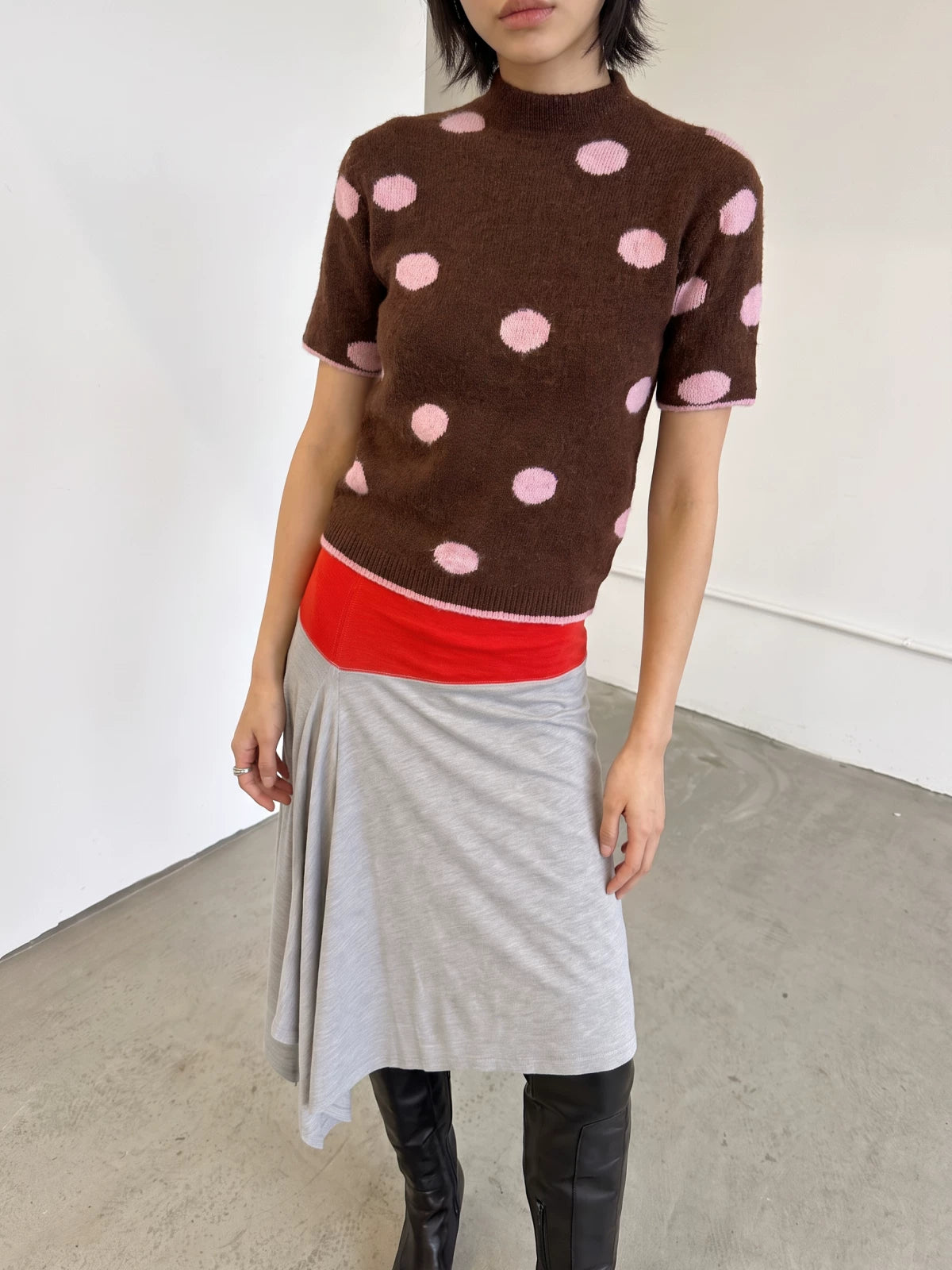 Polka dot mock neck knit
