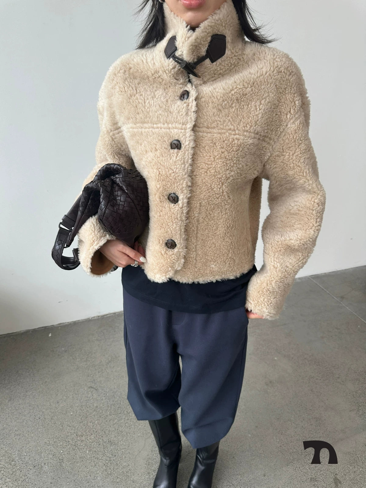 Reversible shearling jacket