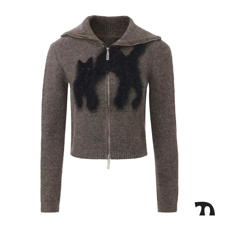 Frizzy cat zip knit