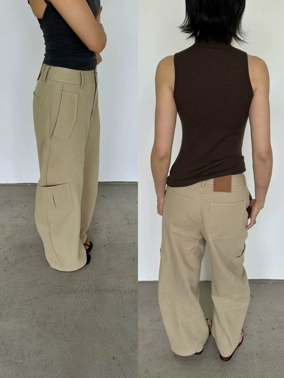 Curved cargo trouser khaki