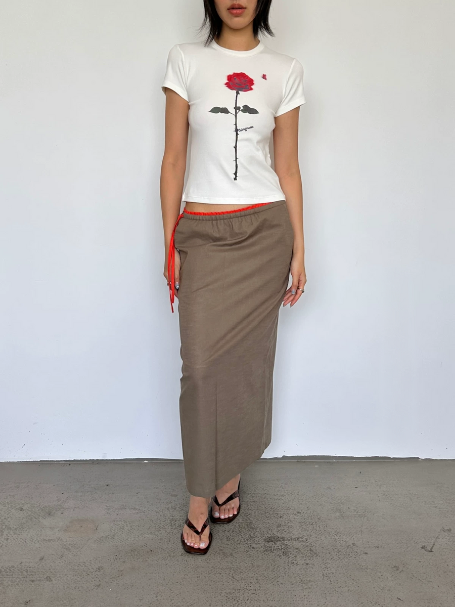 Linen drawstring maxi skirt