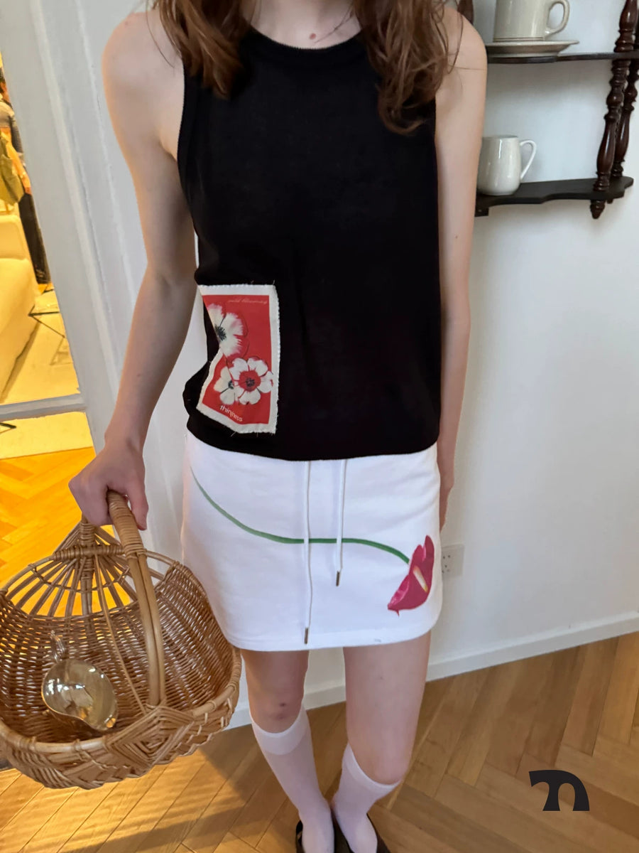 Stamp flower linen vest