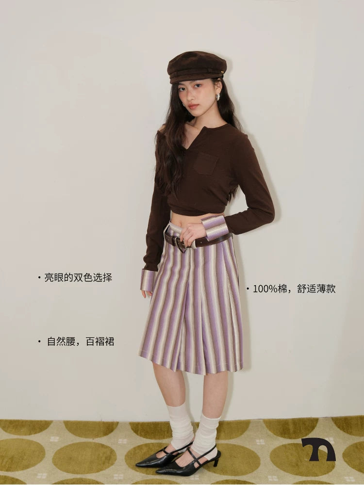 Gradient stripe pleated skirt