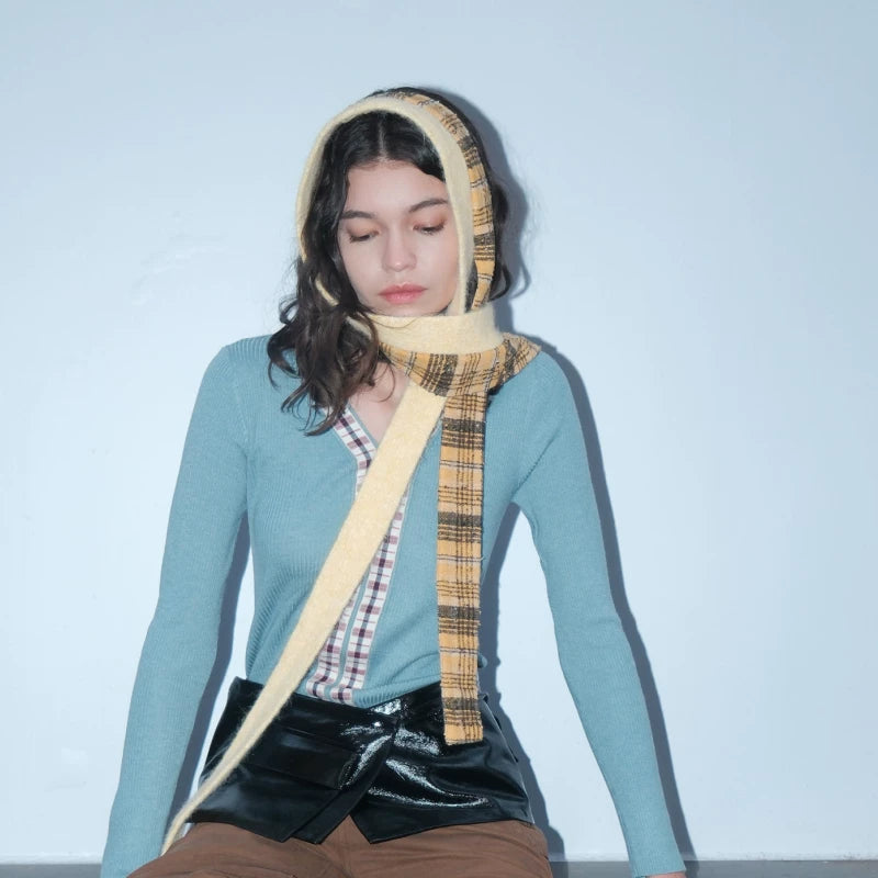 Check knit scarf
