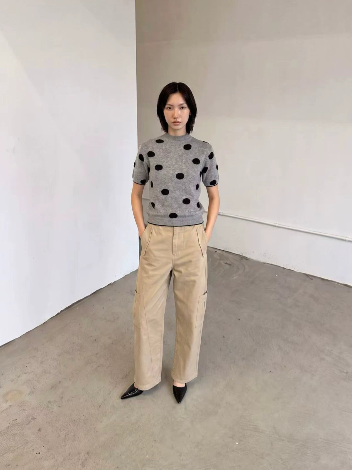 Polka dot mock neck knit