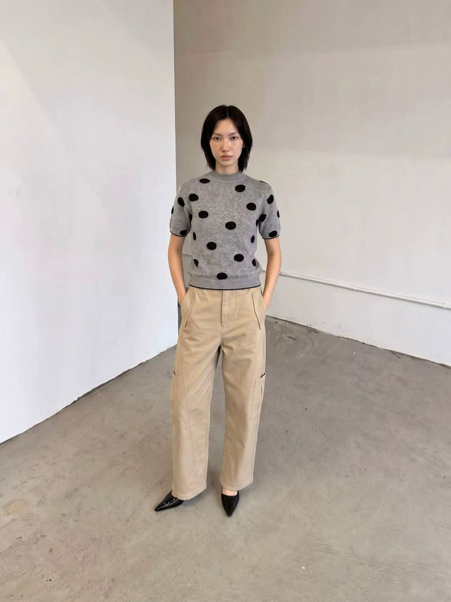 Polka dot mock neck knit
