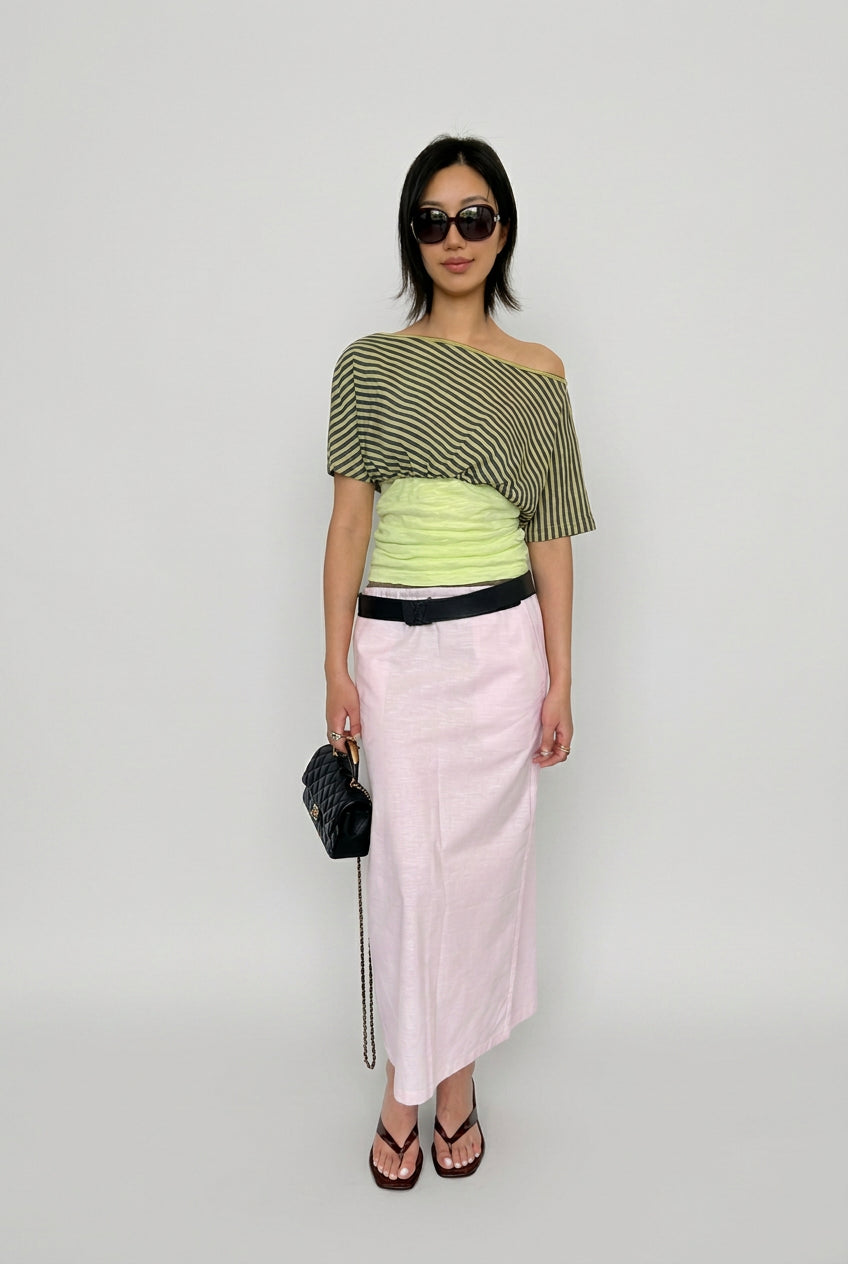 Linen drawstring maxi skirt