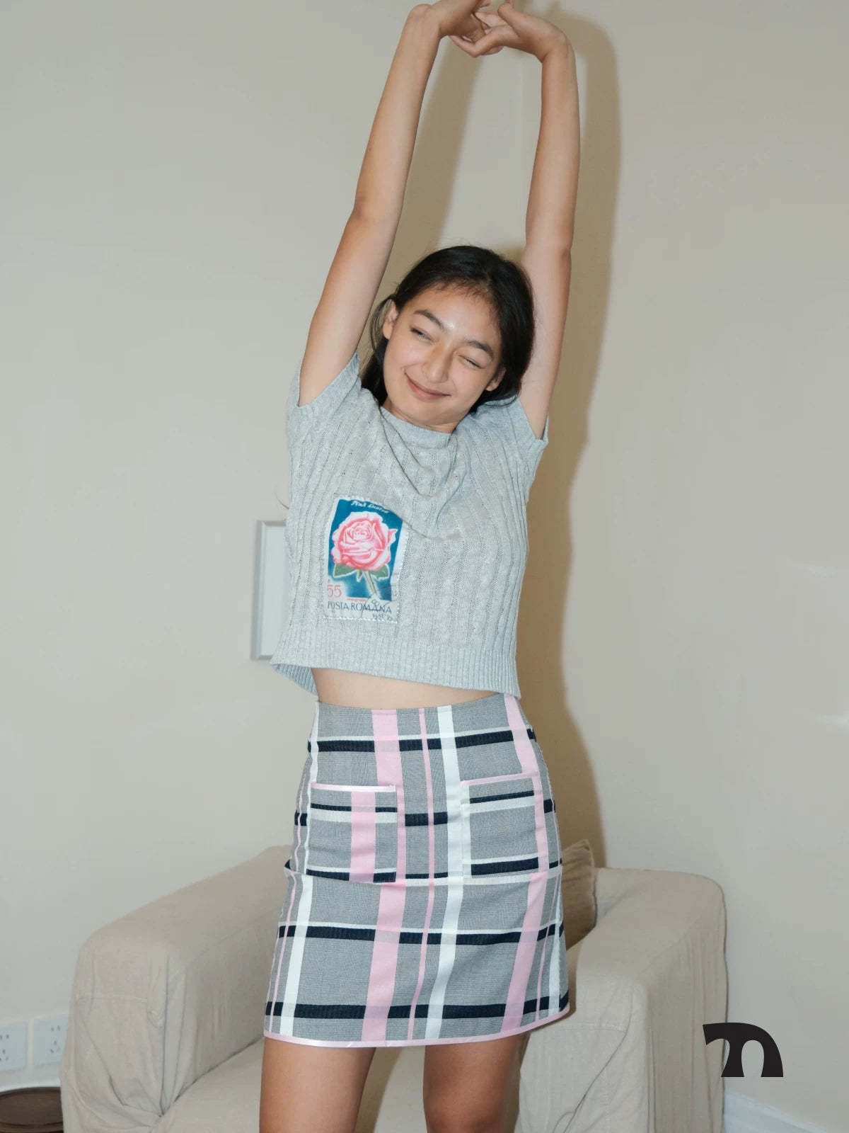 Check A-line skirt