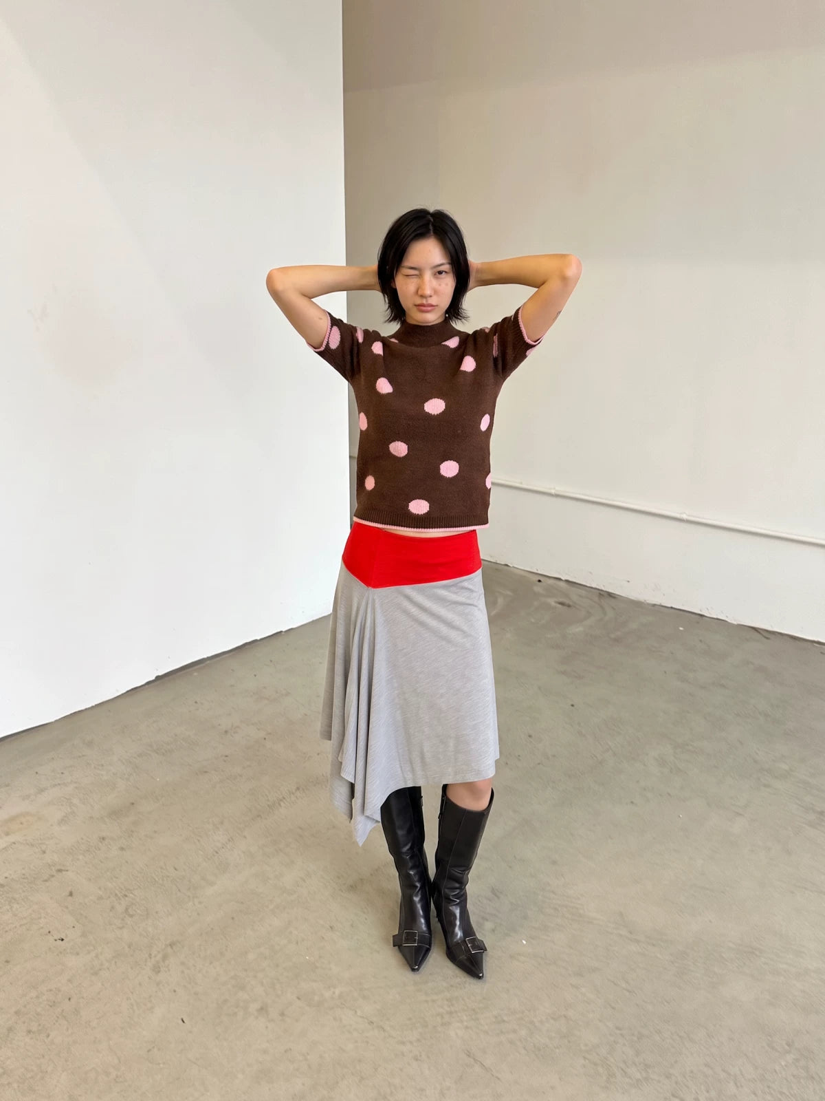 Polka dot mock neck knit