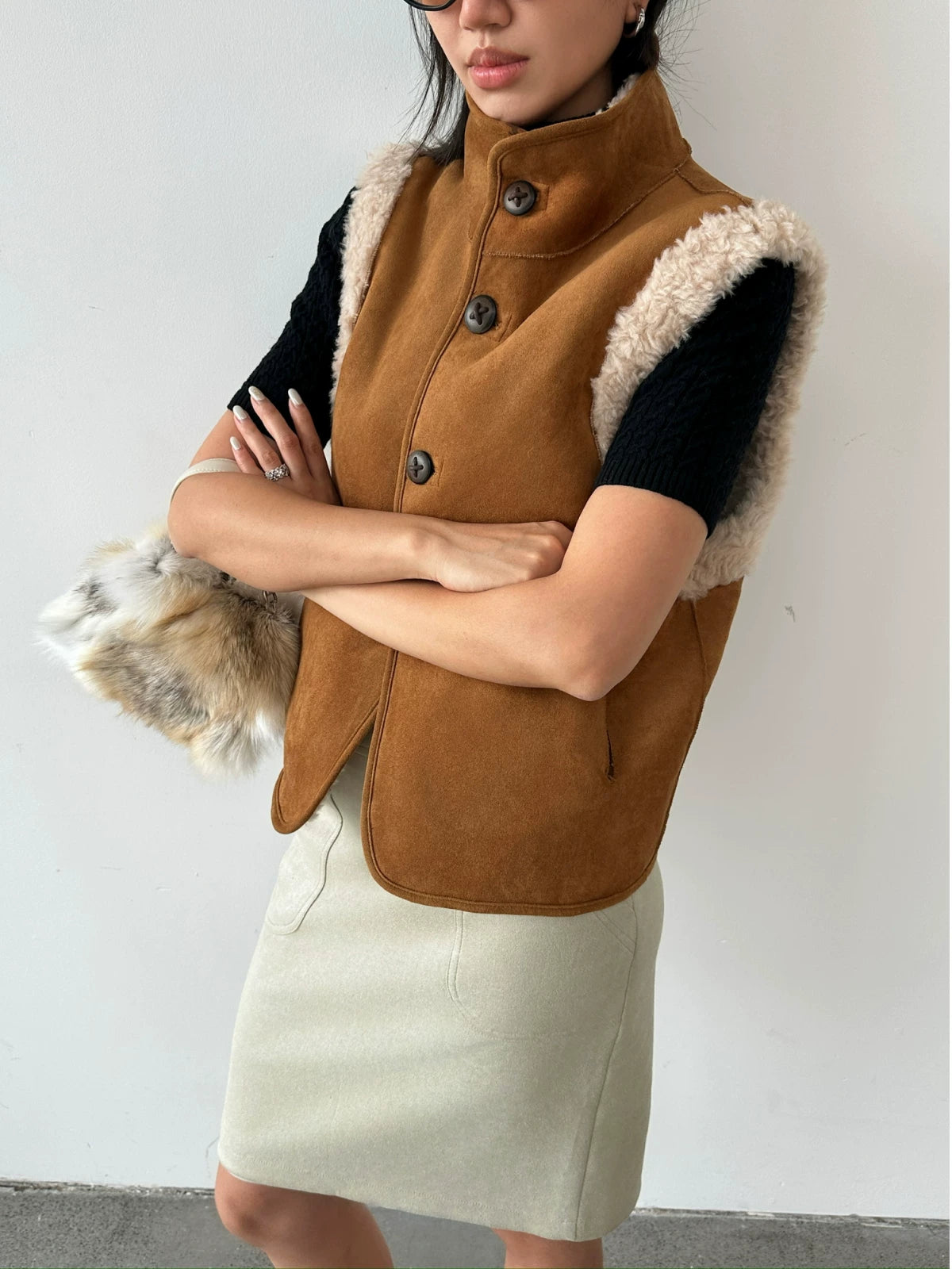 Reversible shearling vest