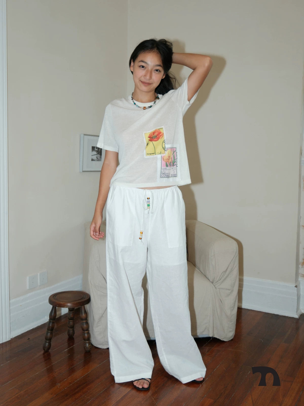 Stamp flower linen tee