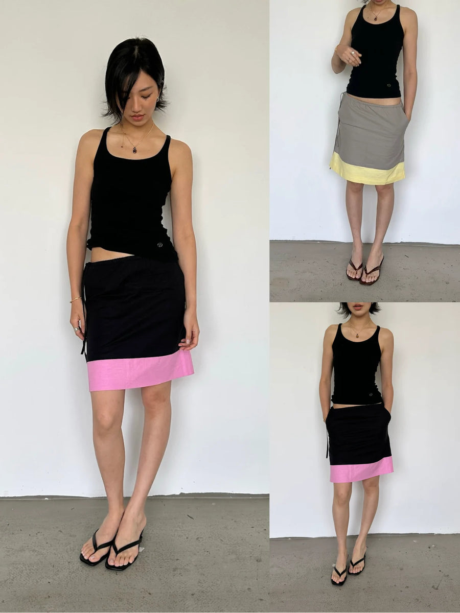 Linen panel drawstring skirt