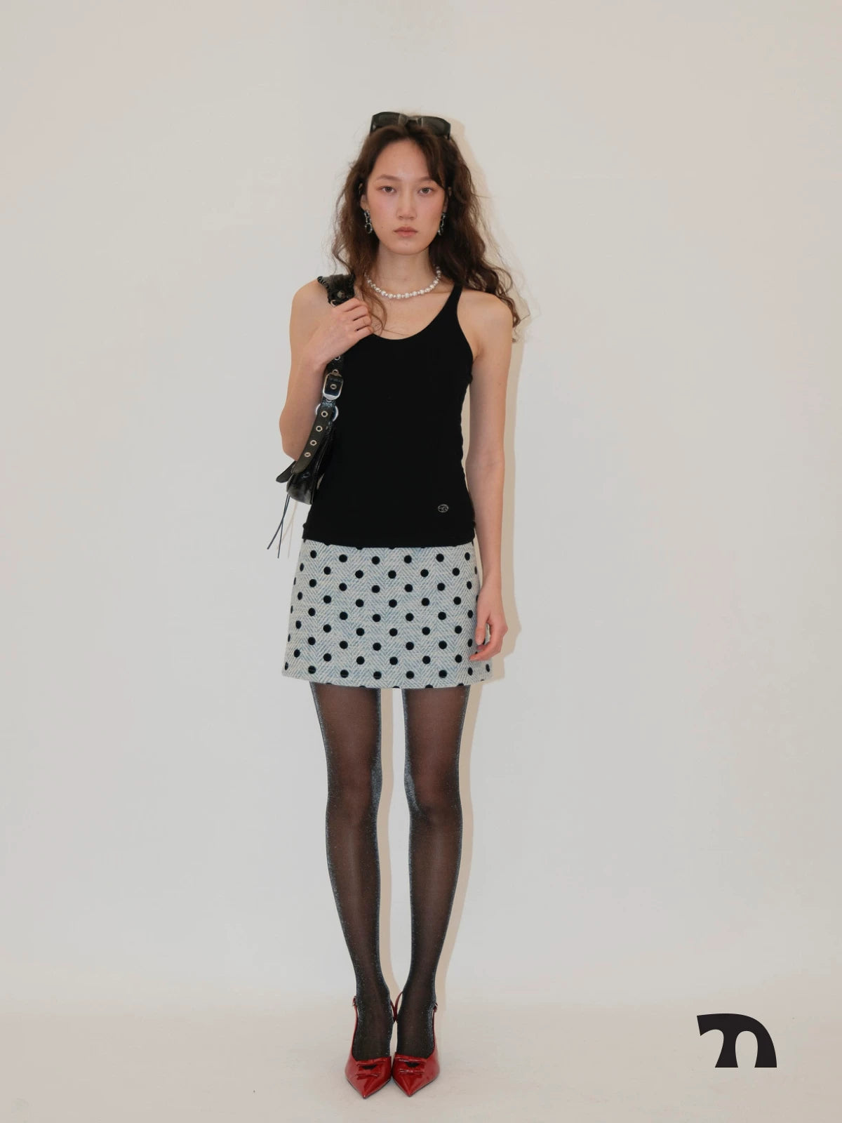 Blue dot wool skirt