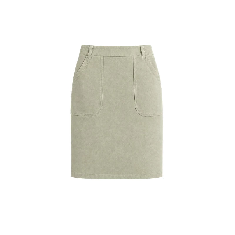 Suede pocket midi skirt
