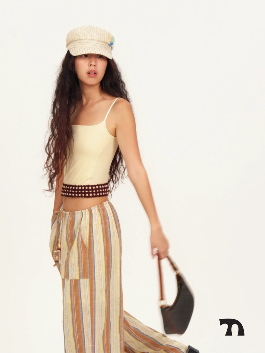 Woven check belt cami