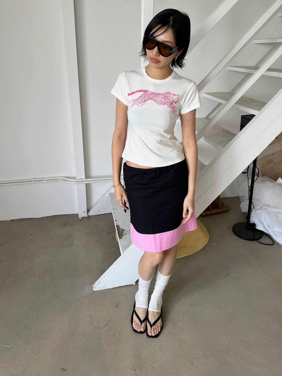 Linen panel drawstring skirt