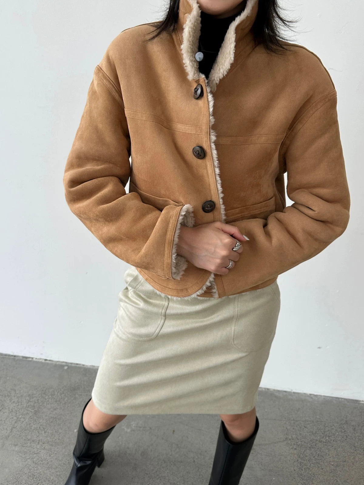 Reversible shearling jacket