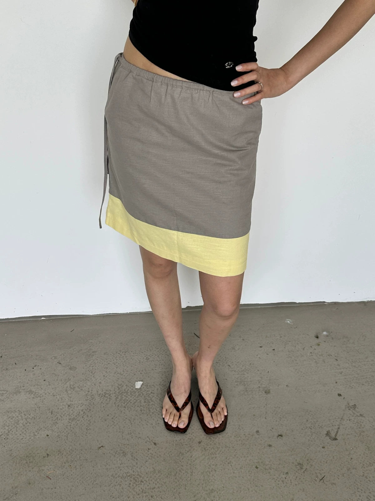Linen panel drawstring skirt