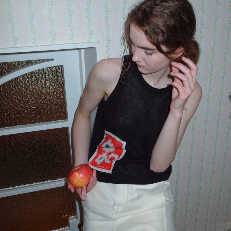 Stamp flower linen vest