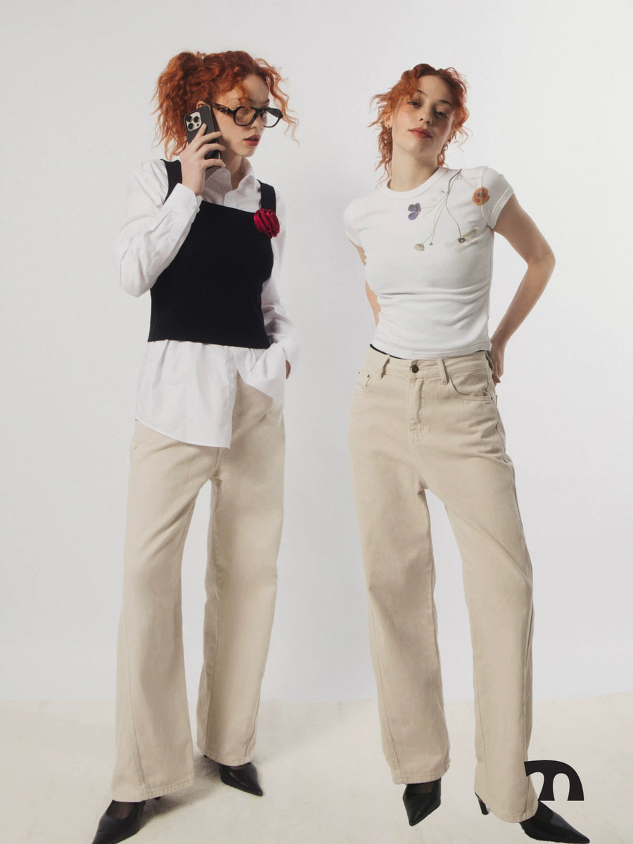 Washed banana jean white