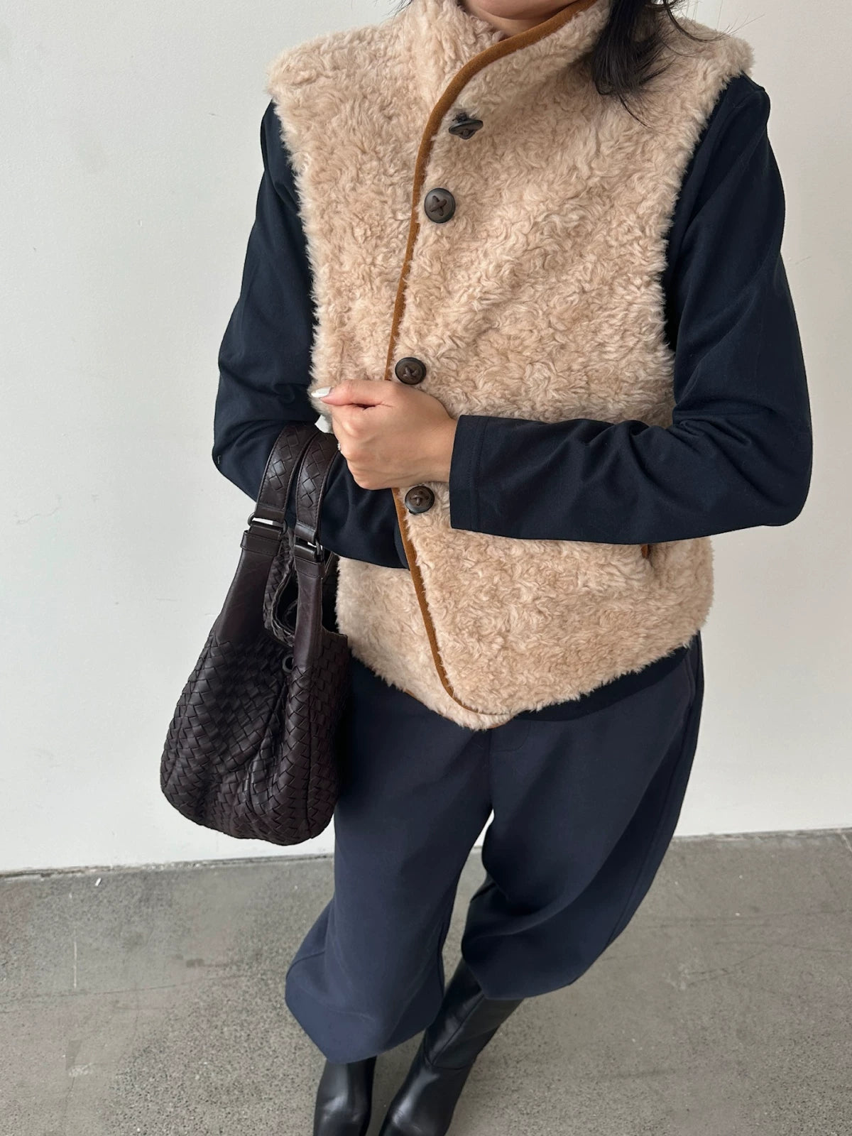 Reversible shearling vest