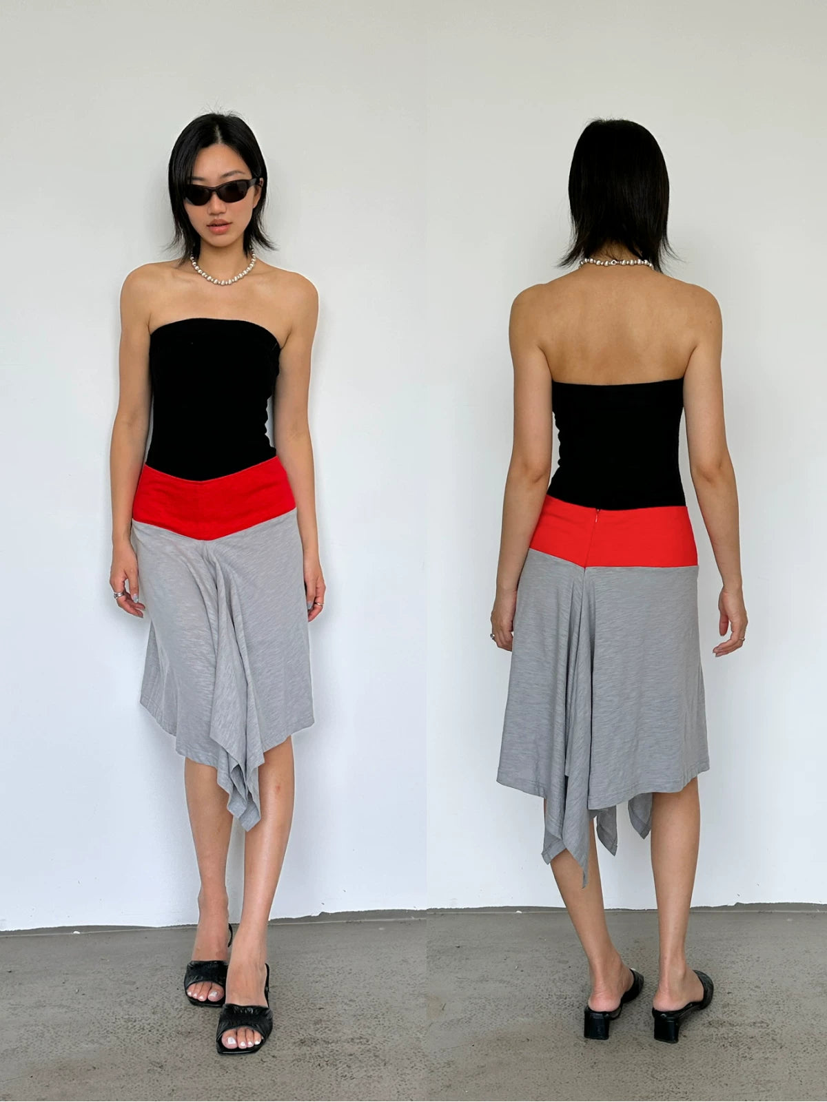 Slub cotton asymmetric skirt
