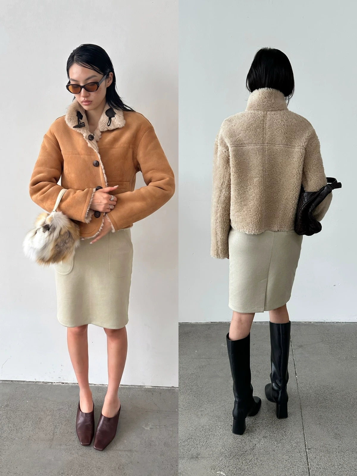 Reversible shearling jacket