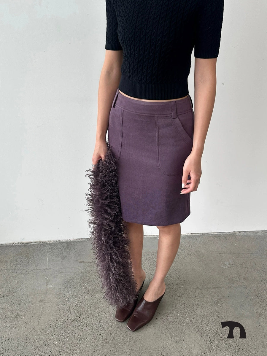 Suede pocket midi skirt