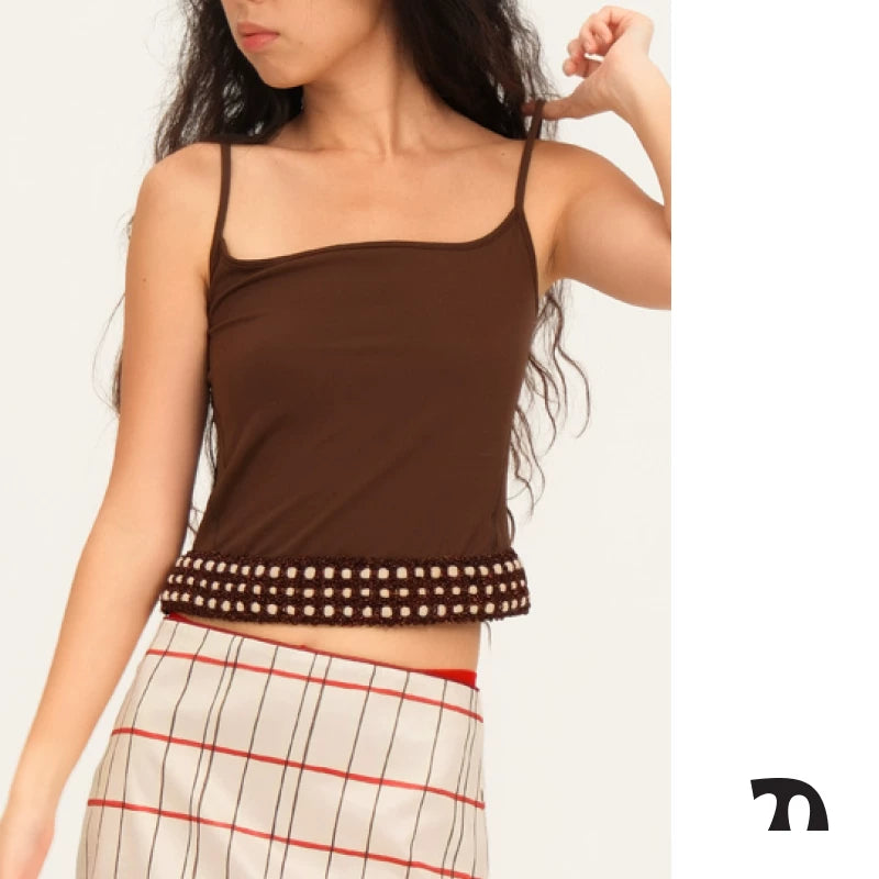 Woven check belt cami