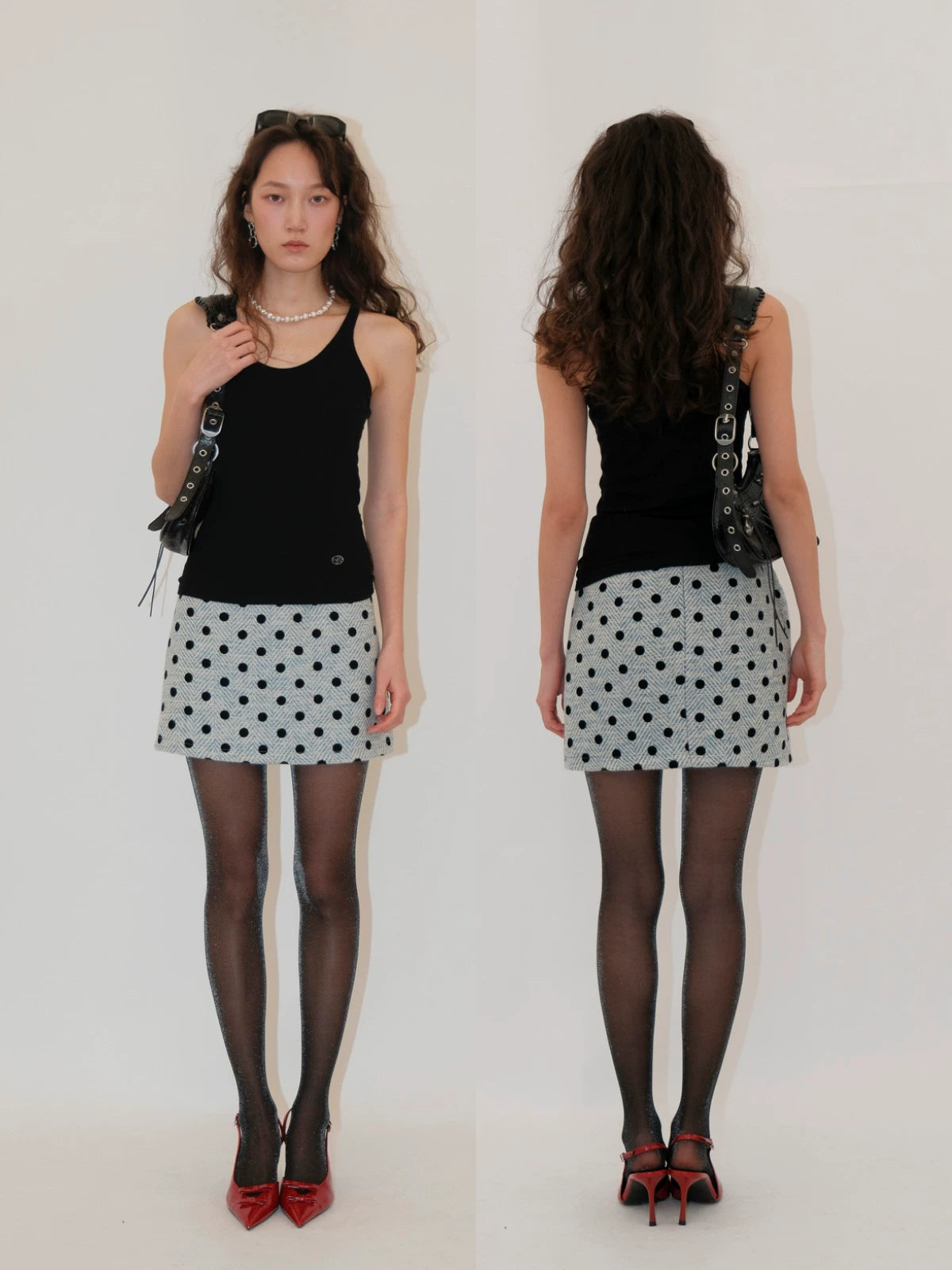 Blue dot wool skirt