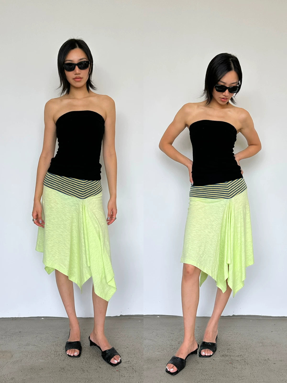 Slub cotton asymmetric skirt