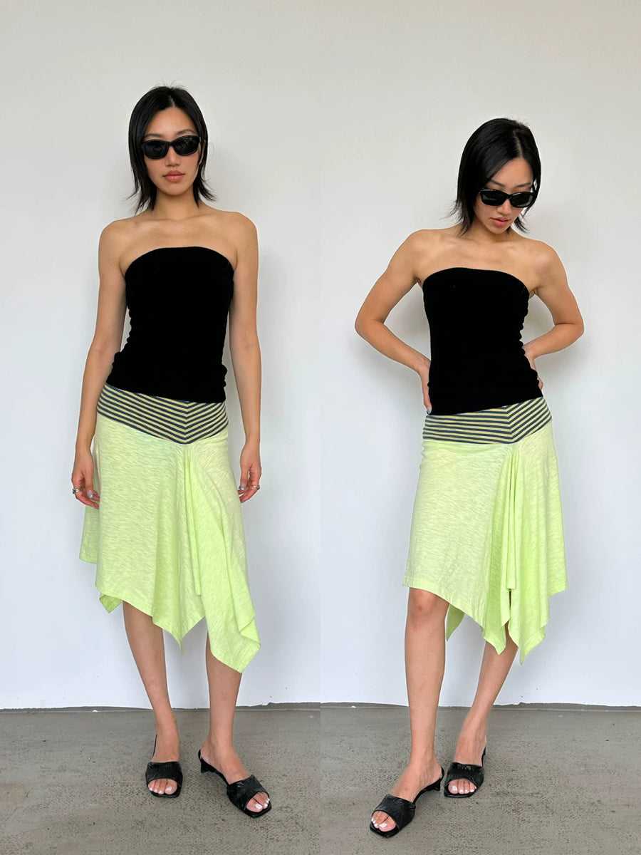 Slub cotton asymmetric skirt